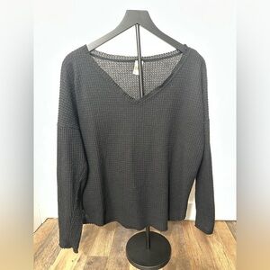 Black waffle knit top